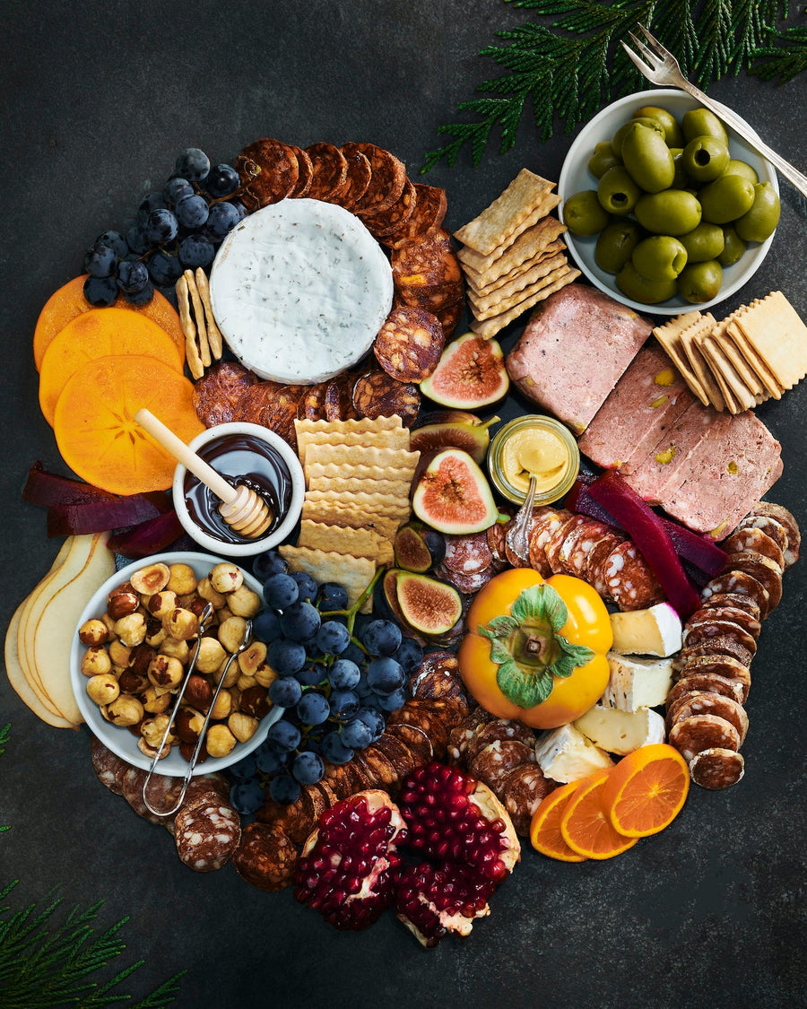 Euro Charcuterie Box finished board with fruit